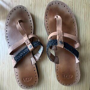 UGG brown leather flip flops size 10